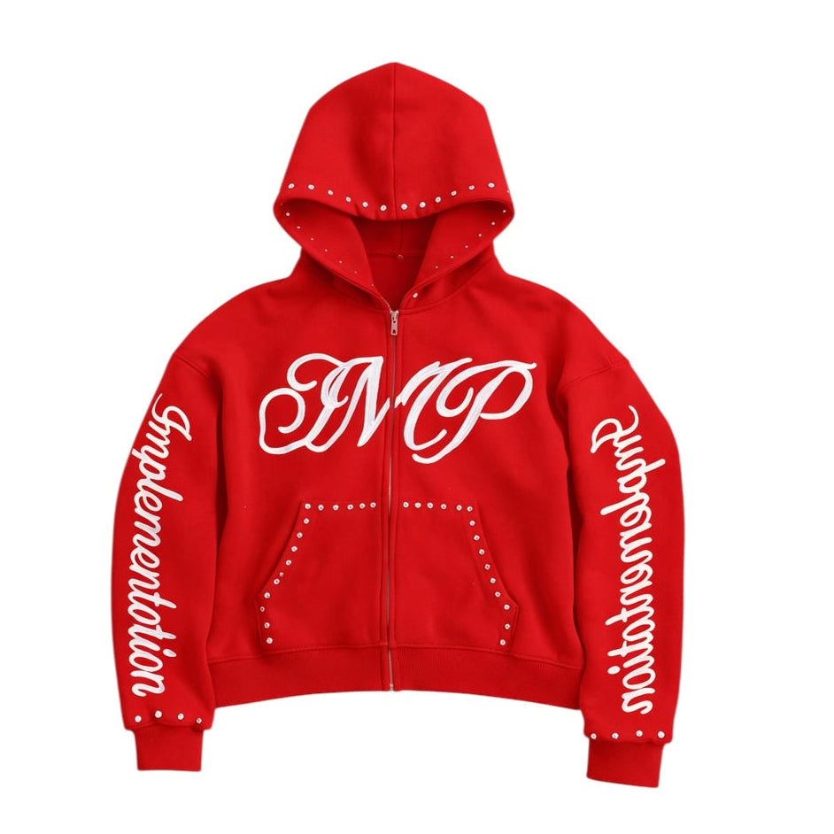 Red “Impl6ment” Zip Up