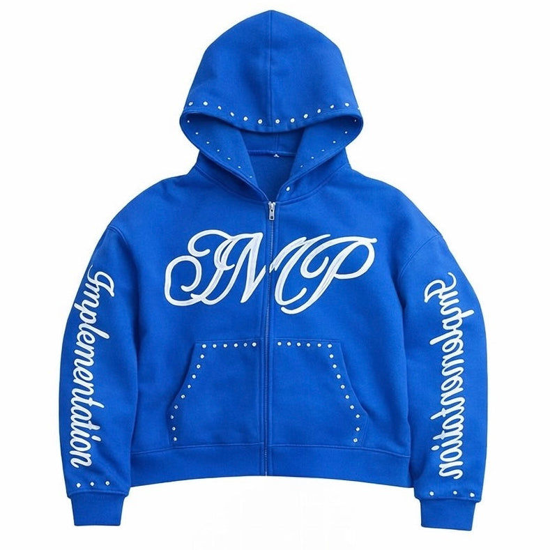 Blue “Impl6ment” Zip Up