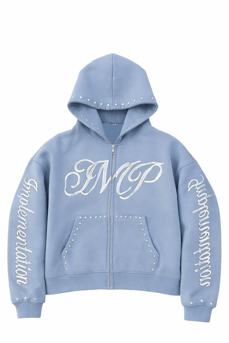 Blue “Impl6ment” Zip Up