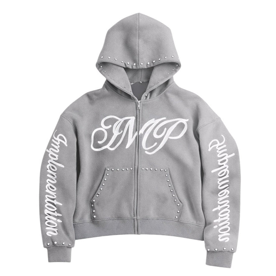Grey “Impl6ment” Zip Up