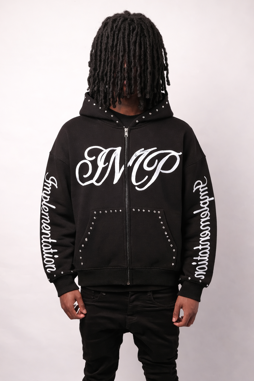 Black “Impl6ment” Zip Up