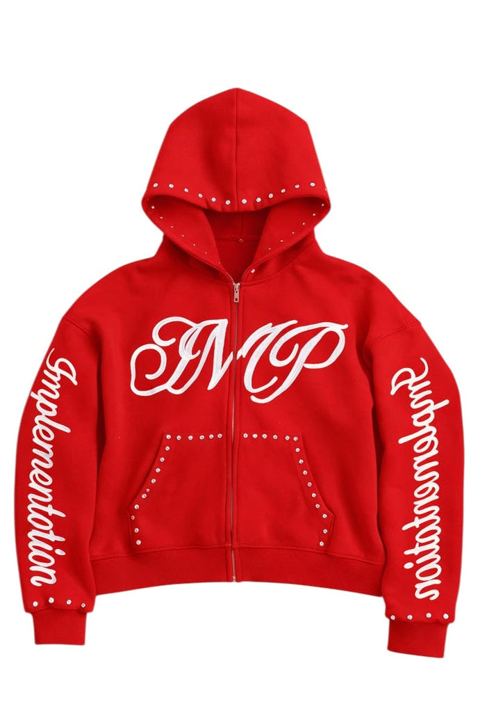 Red “Impl6ment” Zip Up
