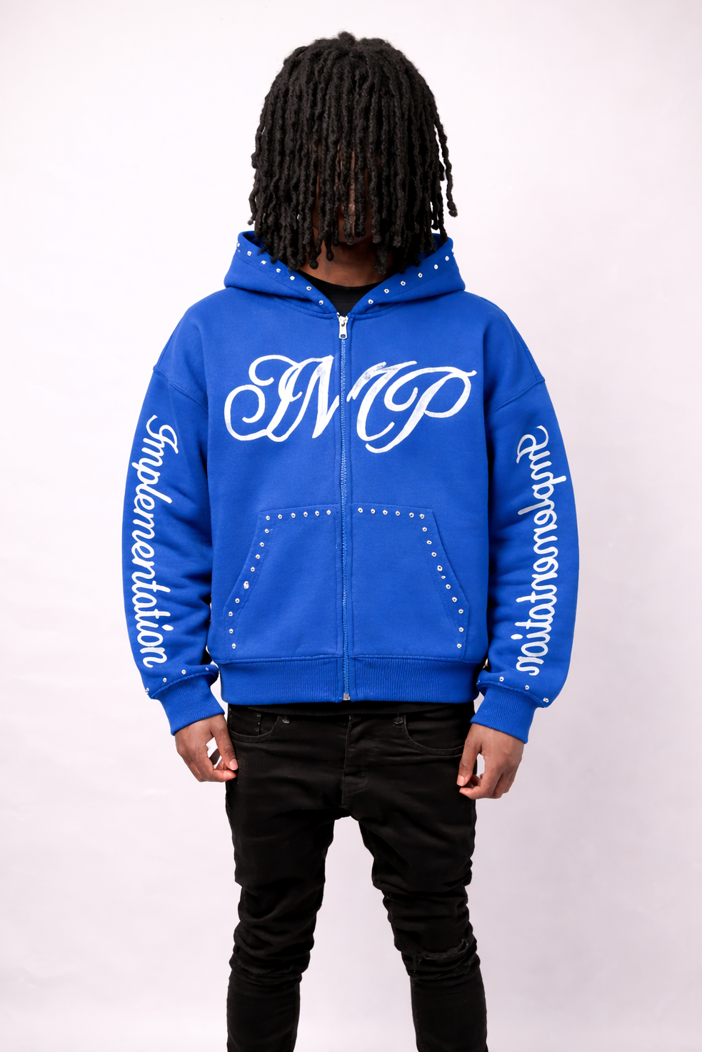 Blue “Impl6ment” Zip Up