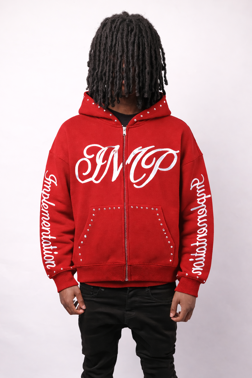 Red “Impl6ment” Zip Up