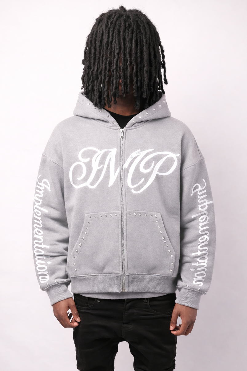 Grey “Impl6ment” Zip Up